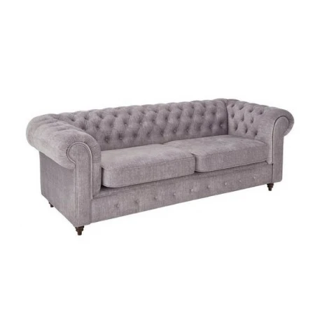 Sofa VALENCIA jasnoszara Chesterfield – trzyosobowa, klasyczna, pikowana
