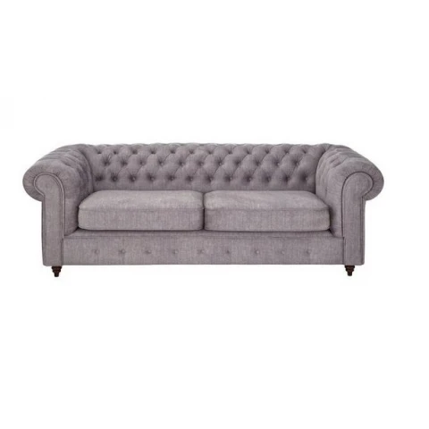 Sofa VALENCIA jasnoszara Chesterfield – trzyosobowa, klasyczna, pikowana