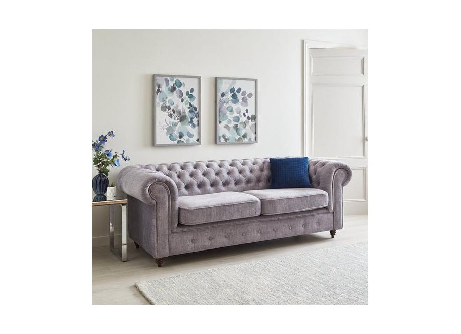 Sofa VALENCIA jasnoszara Chesterfield – trzyosobowa, klasyczna, pikowana 3