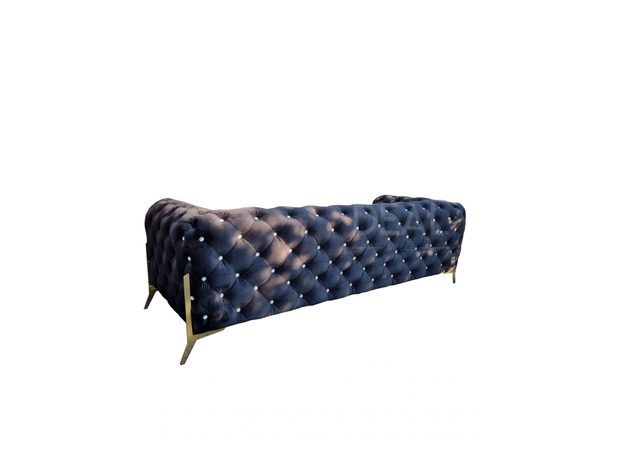 Sofa trzyosobowa czarna pikowana z kryształkami glamour Chesterfield TEO HIGH BLINK 3 4