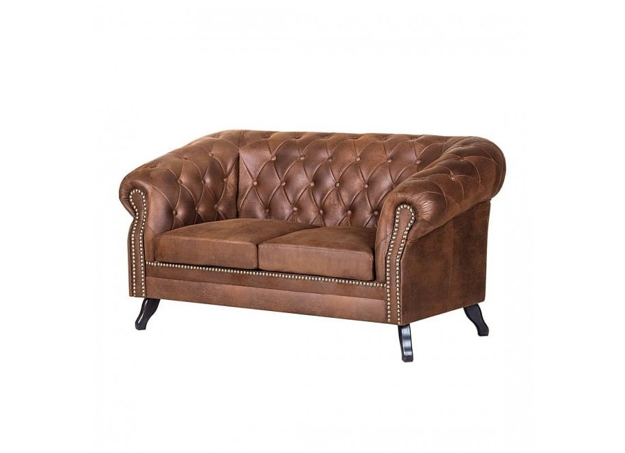 Mała sofa dwuosobowa pikowana Chesterfield GOWEL - brązowa ekoskóra - Madagaskar 14