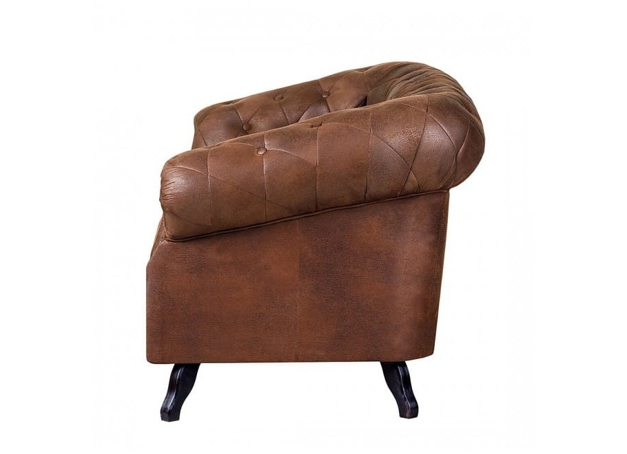 Mała sofa dwuosobowa pikowana Chesterfield GOWEL - brązowa ekoskóra - Madagaskar 14