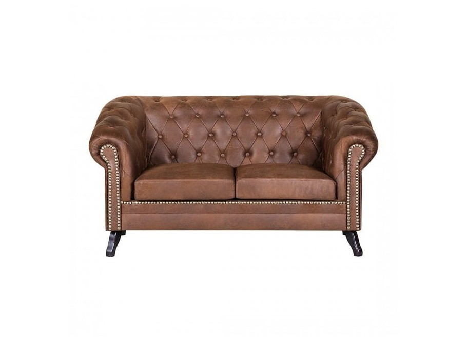 Mała sofa dwuosobowa pikowana Chesterfield GOWEL - brązowa ekoskóra - Madagaskar 14