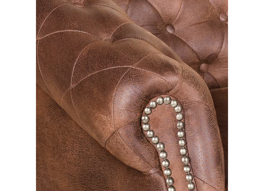 Mała sofa dwuosobowa pikowana Chesterfield GOWEL - brązowa ekoskóra 7