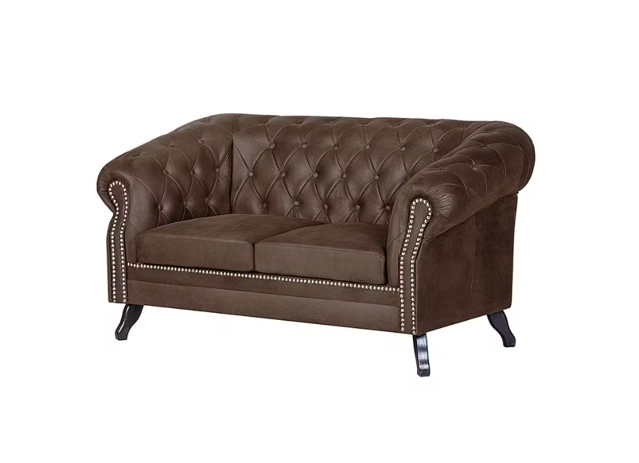 Elegancka sofa dwuosobowa w kolorze brązowej ekoskóry pikowana GOWEL 2