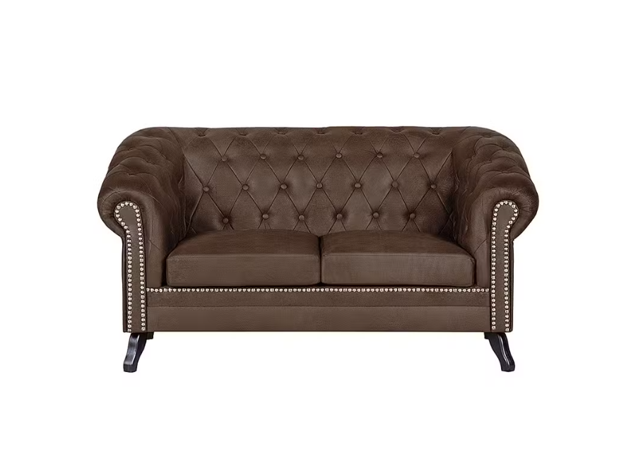 Elegancka sofa dwuosobowa w kolorze brązowej ekoskóry pikowana GOWEL 1