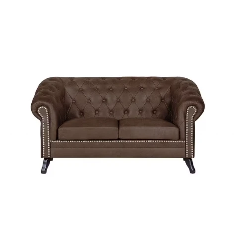 Elegancka sofa dwuosobowa w kolorze brązowej ekoskóry pikowana GOWEL