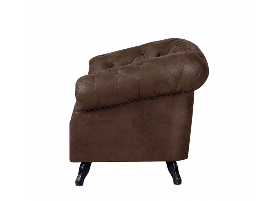 Elegancka sofa dwuosobowa w kolorze brązowej ekoskóry pikowana GOWEL 6