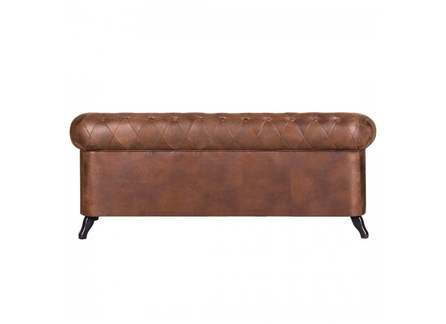 Kanapa trzyosobowa pikowana Chesterfield GOWEL - Brązowa ekoskóra - Madagaskar 14