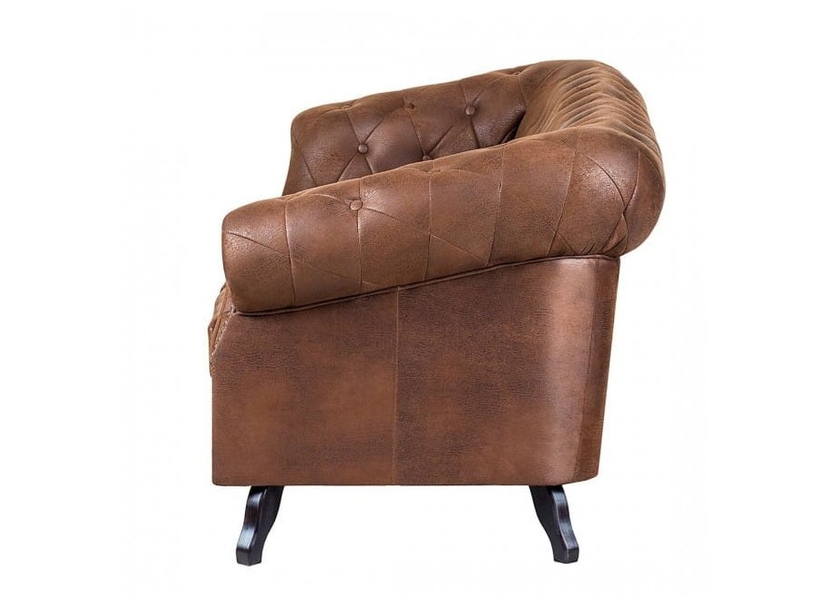 Kanapa trzyosobowa pikowana Chesterfield GOWEL - Brązowa ekoskóra - Madagaskar 14