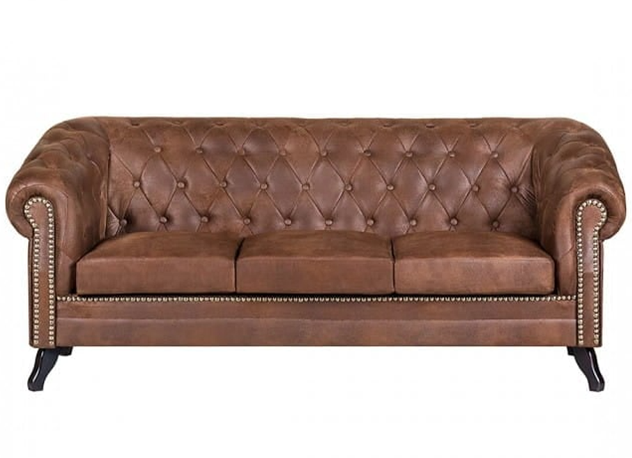 Kanapa trzyosobowa pikowana Chesterfield GOWEL - Brązowa ekoskóra - Madagaskar 14