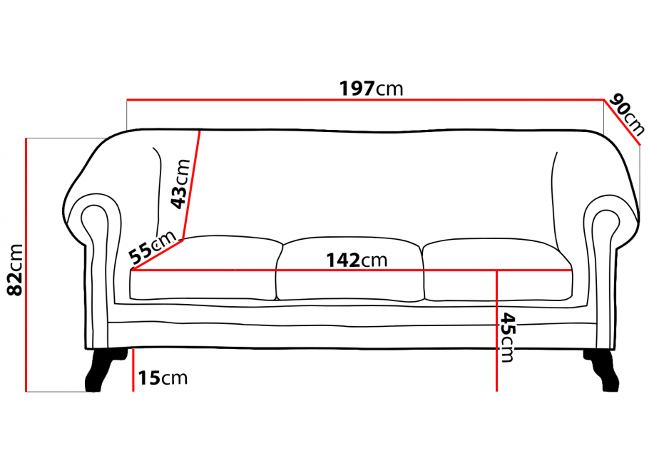 Sofa trzyosobowa pikowana Chesterfield GOWEL w ciemnej ekoskórze 9