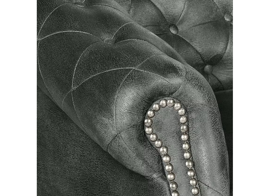 Sofa trzyosobowa pikowana Chesterfield GOWEL w ciemnej ekoskórze 8