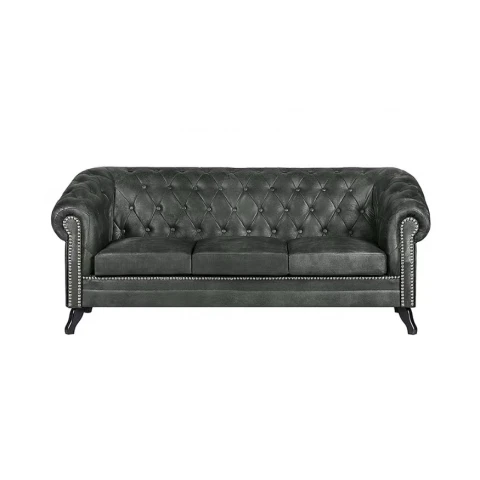 Sofa trzyosobowa pikowana Chesterfield GOWEL w ciemnej ekoskórze