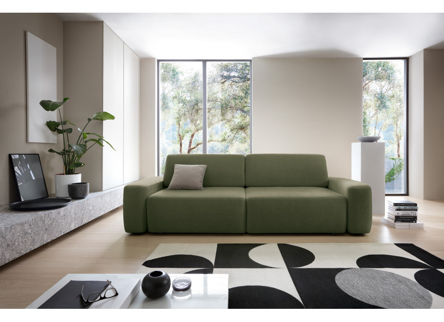 Wygodna sofa Bolim zielona z pojemnikiem – rozkładana 3-osobowa 2