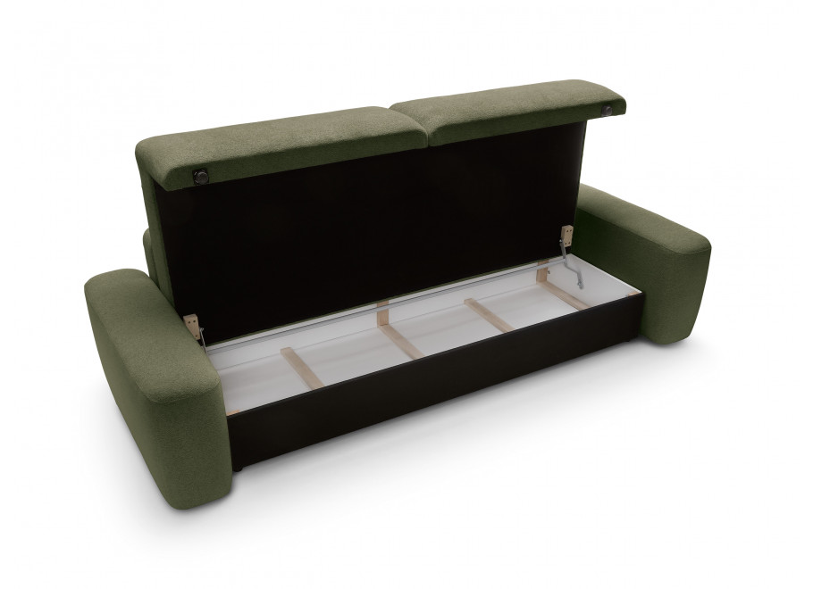Wygodna sofa Bolim zielona z pojemnikiem – rozkładana 3-osobowa 4