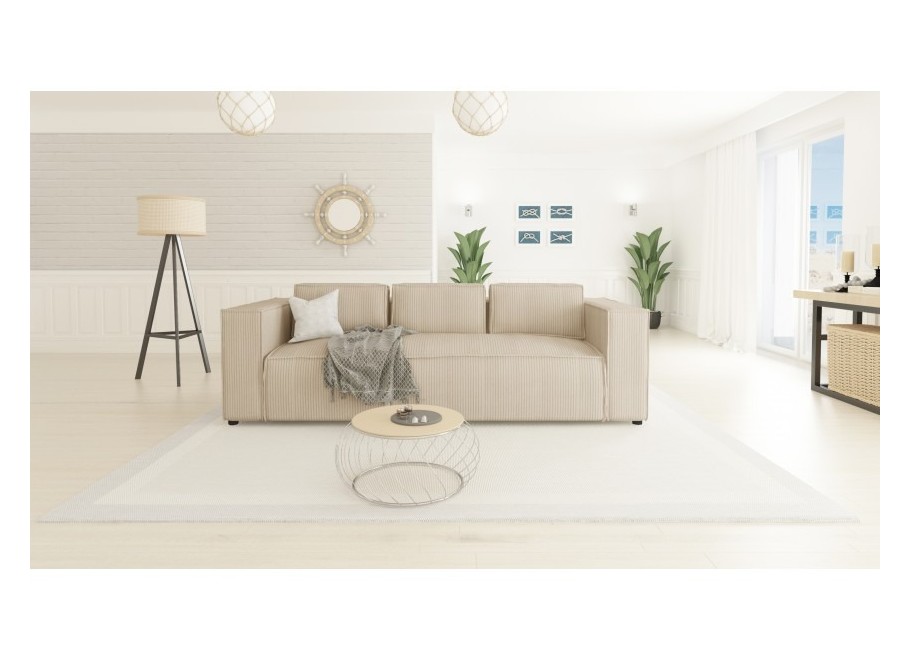 Kremowa sztruksowa sofa trzyosobowa Esmo – jasna i nowoczesna - Lincoln 03