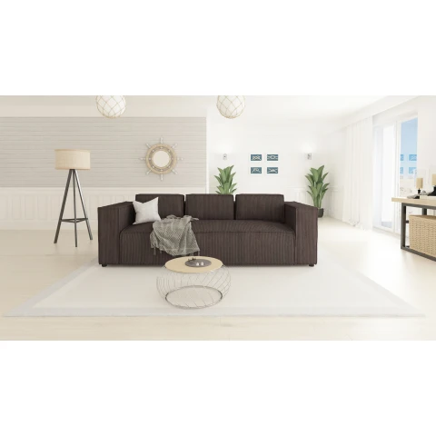 Esmo – sofa trzyosobowa, tapicerowana brązowym sztruksem