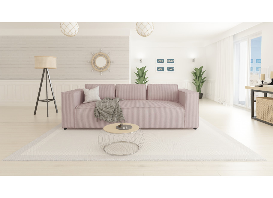 Esmo – sztruksowa sofa 3-osobowa w różowym kolorze 3