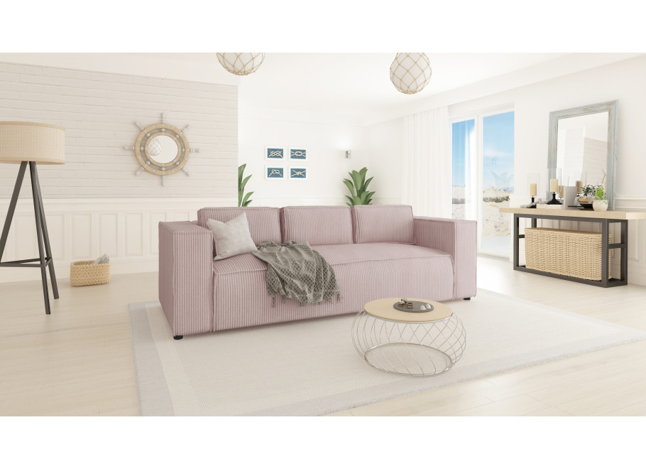 Esmo – sztruksowa sofa 3-osobowa w różowym kolorze 4