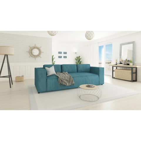 Turkusowa sofa Esmo – sztruksowa, wygodna, nowoczesna