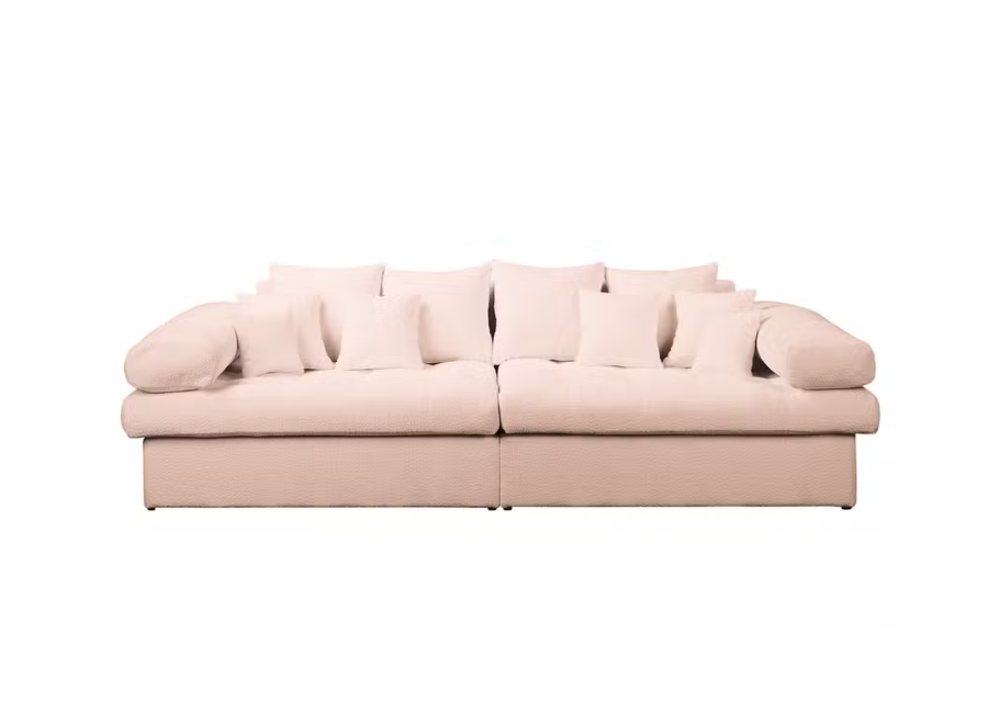 Elegancka sofa Vigo boucle w kolorze różowym – nowoczesny wygląd 1