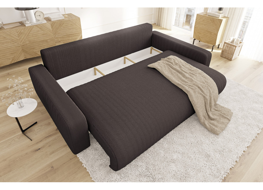 Ciemnobrązowa sofa Sergio z funkcją spania – nowoczesność i wygoda w tkaninie sztruksowej 4