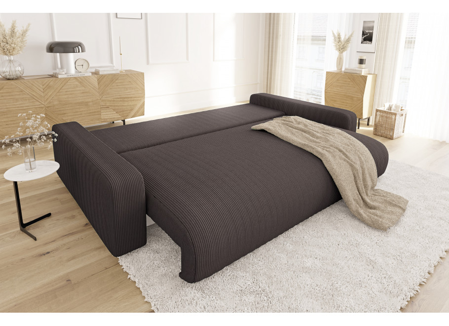 Ciemnobrązowa sofa Sergio z funkcją spania – nowoczesność i wygoda w tkaninie sztruksowej 5