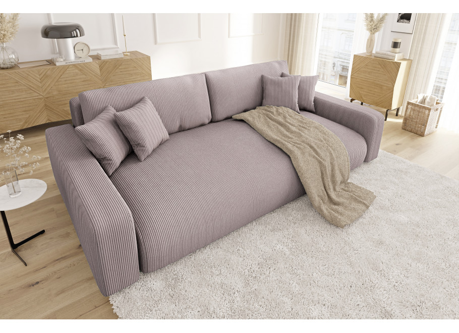 Elegancka sofa Sergio trzyosobowa w kolorze różowym – modny sztruks, idealna do salonu 2