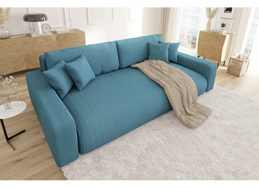 Turkusowa sofa Sergio z funkcją spania – elegancka sztruksowa tkanina 2
