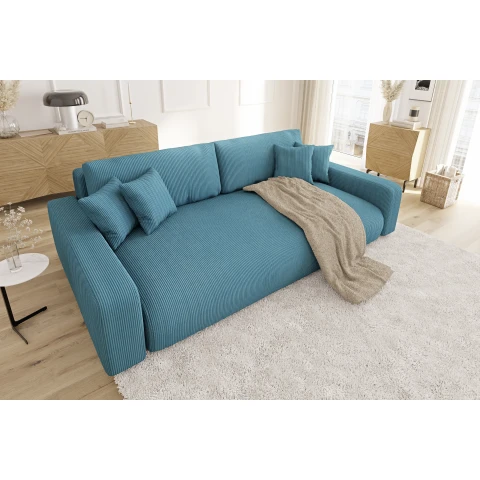 Turkusowa sofa Sergio z funkcją spania – elegancka sztruksowa tkanina