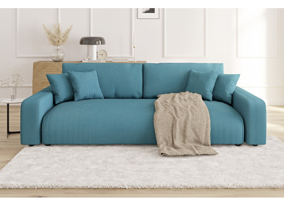 Turkusowa sofa Sergio z funkcją spania – elegancka sztruksowa tkanina 3