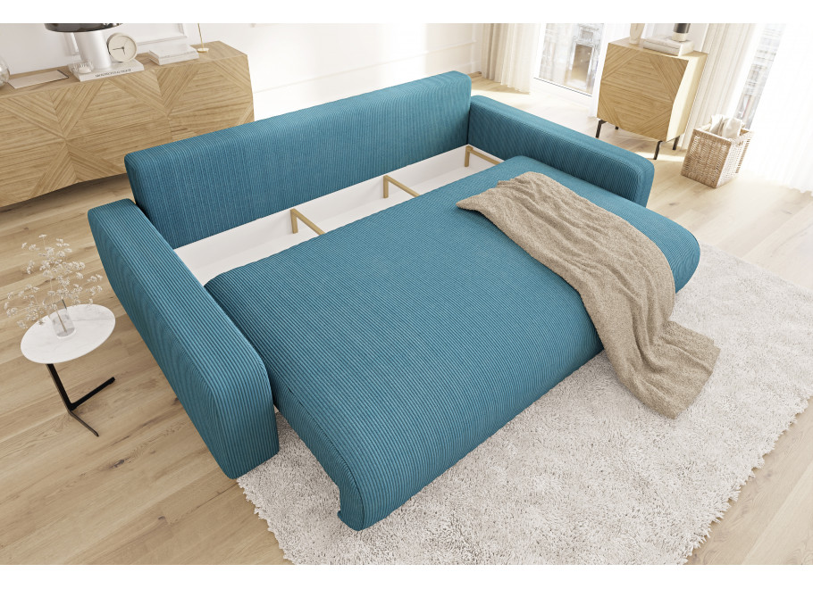 Turkusowa sofa Sergio z funkcją spania – elegancka sztruksowa tkanina 4
