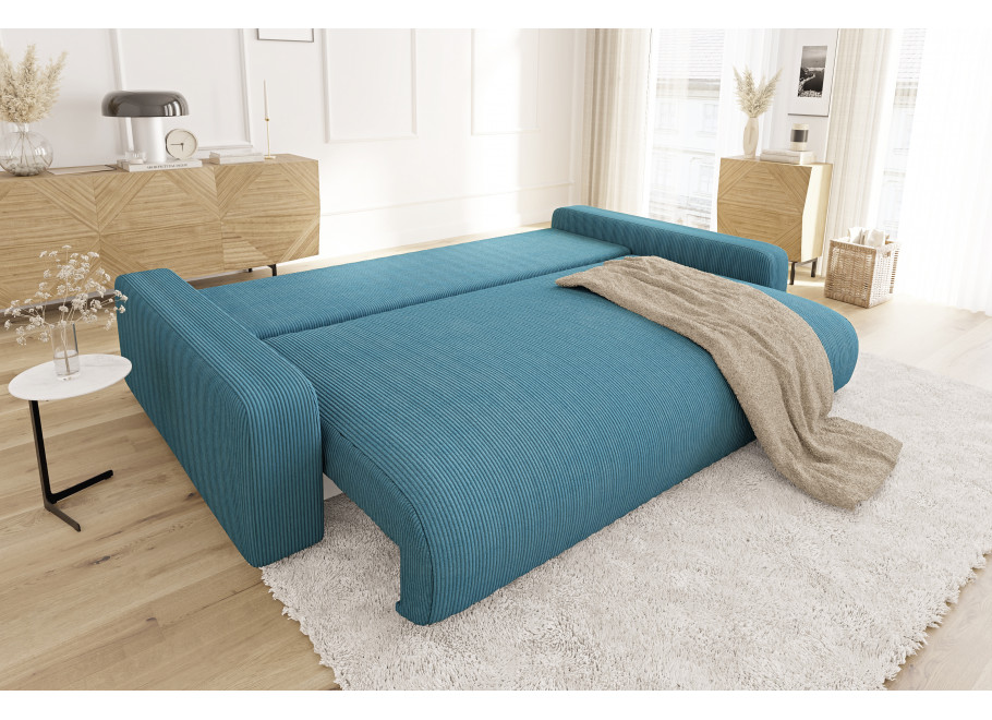 Turkusowa sofa Sergio z funkcją spania – elegancka sztruksowa tkanina 5