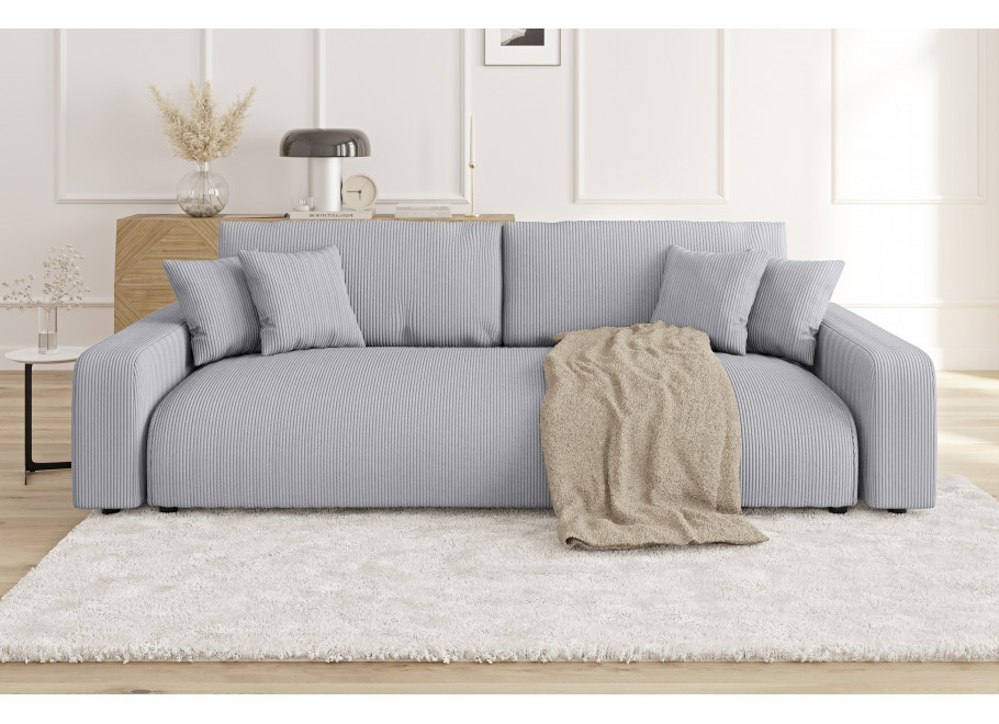 Jasnoszara sztruksowa sofa trzyosobowa Sergio – wygodna kanapa z funkcją spania 3