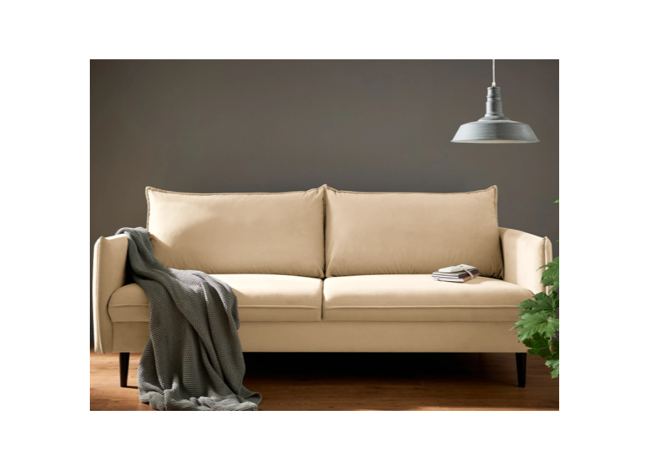 Wygodna kanapa beżowa Verto – welurowa tapicerka, elegancki wygląd do salonu 2