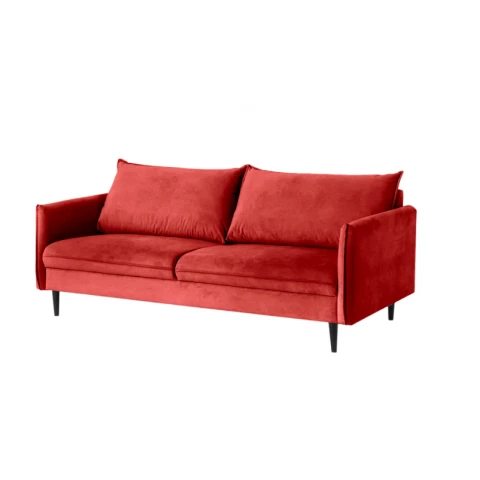 Klasyczna czerwona sofa Verto – trzyosobowa, w miękkim welurze