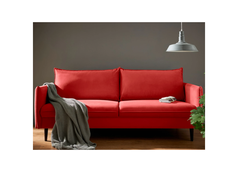Klasyczna czerwona sofa Verto – trzyosobowa, w miękkim welurze 2