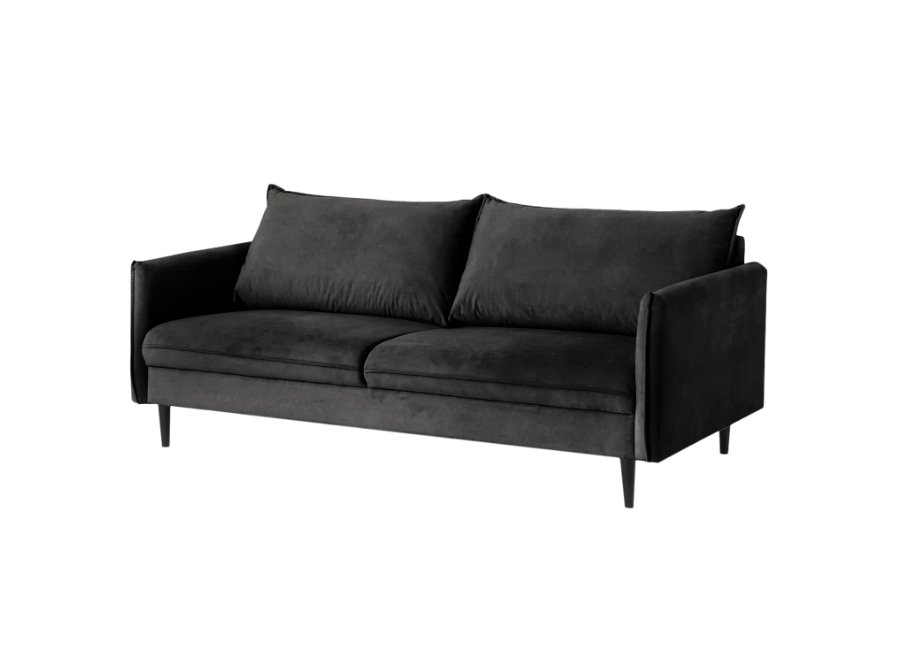 Czarna sofa trzyosobowa Verto – elegancka i wygodna, welurowa tapicerka