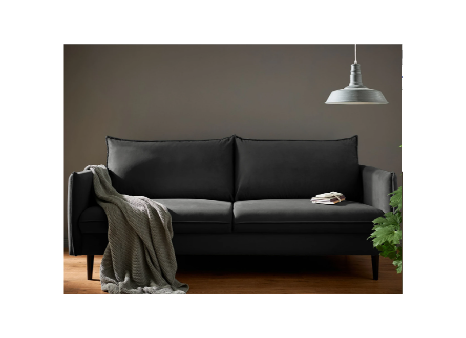 Czarna sofa trzyosobowa Verto – elegancka i wygodna, welurowa tapicerka 2