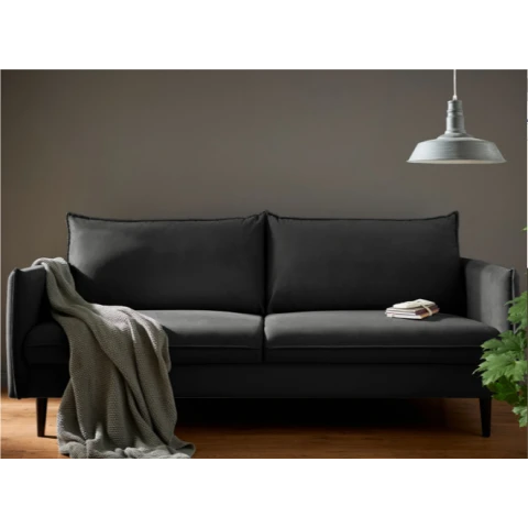 Czarna sofa trzyosobowa Verto – elegancka i wygodna, welurowa tapicerka