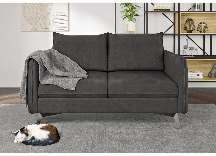 Grafitowa sofa dwuosobowa Verto High – elegancka, welurowa, na metalowych nogach 3