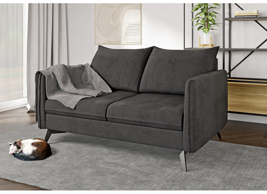 Grafitowa sofa dwuosobowa Verto High – elegancka, welurowa, na metalowych nogach 2