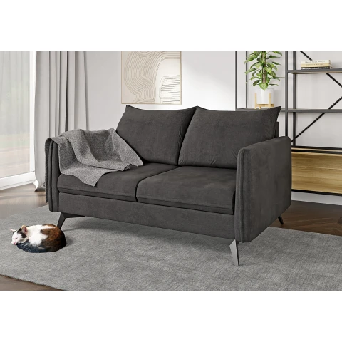 Grafitowa sofa dwuosobowa Verto High – elegancka, welurowa, na metalowych nogach