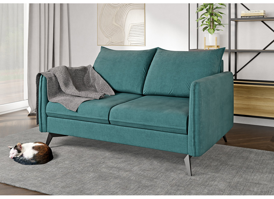 Nowoczesna sofa welurowa turkusowa – Verto High na metalowych nogach 2