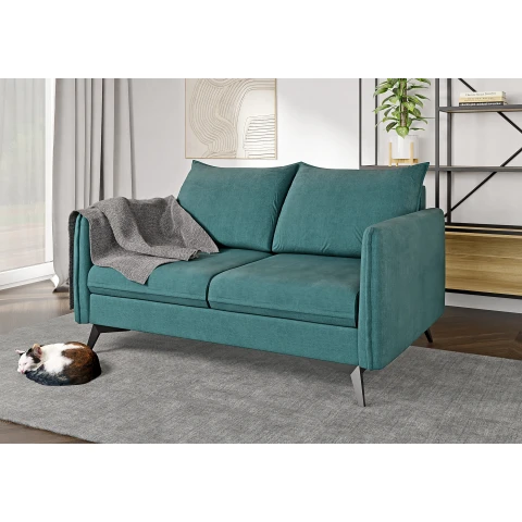 Nowoczesna sofa welurowa turkusowa – Verto High na metalowych nogach