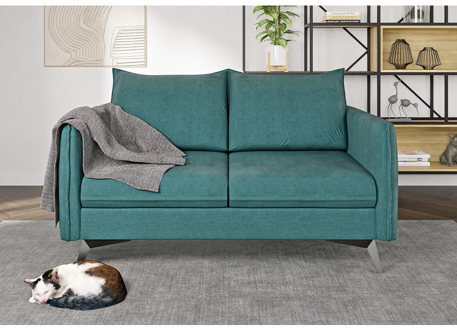 Nowoczesna sofa welurowa turkusowa – Verto High na metalowych nogach 3
