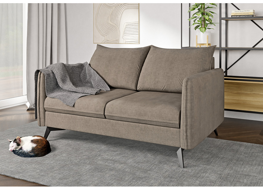 Sofa dwuosobowa szarobeżowa Verto High – welurowa tkanina, metalowe nogi 2