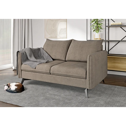 Sofa dwuosobowa szarobeżowa Verto High – welurowa tkanina, metalowe nogi