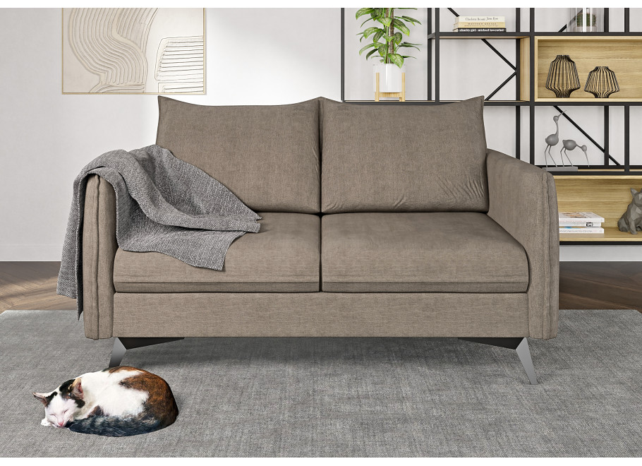 Sofa dwuosobowa szarobeżowa Verto High – welurowa tkanina, metalowe nogi 3